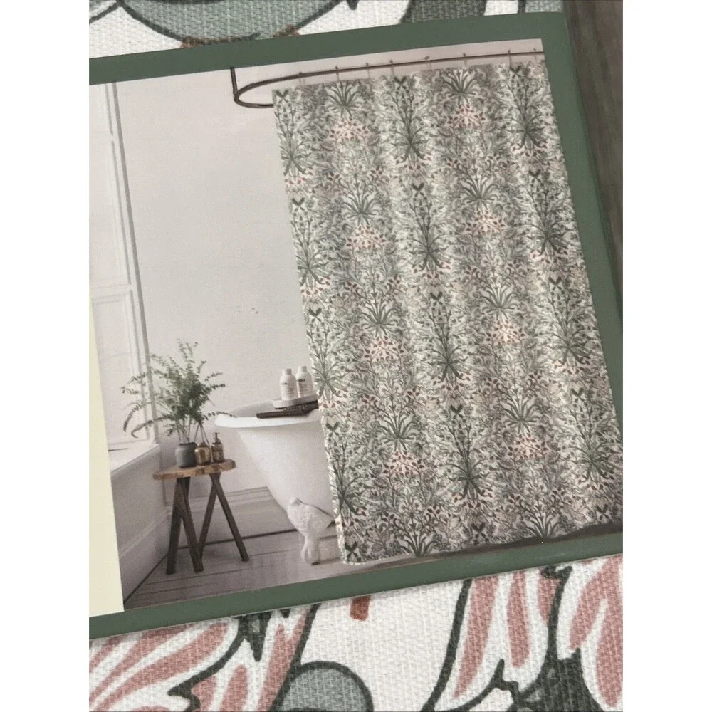 Morris & Co Hyacinth Green Floral Cotton Blend Fabric Shower Curtain 72 X 72 New
